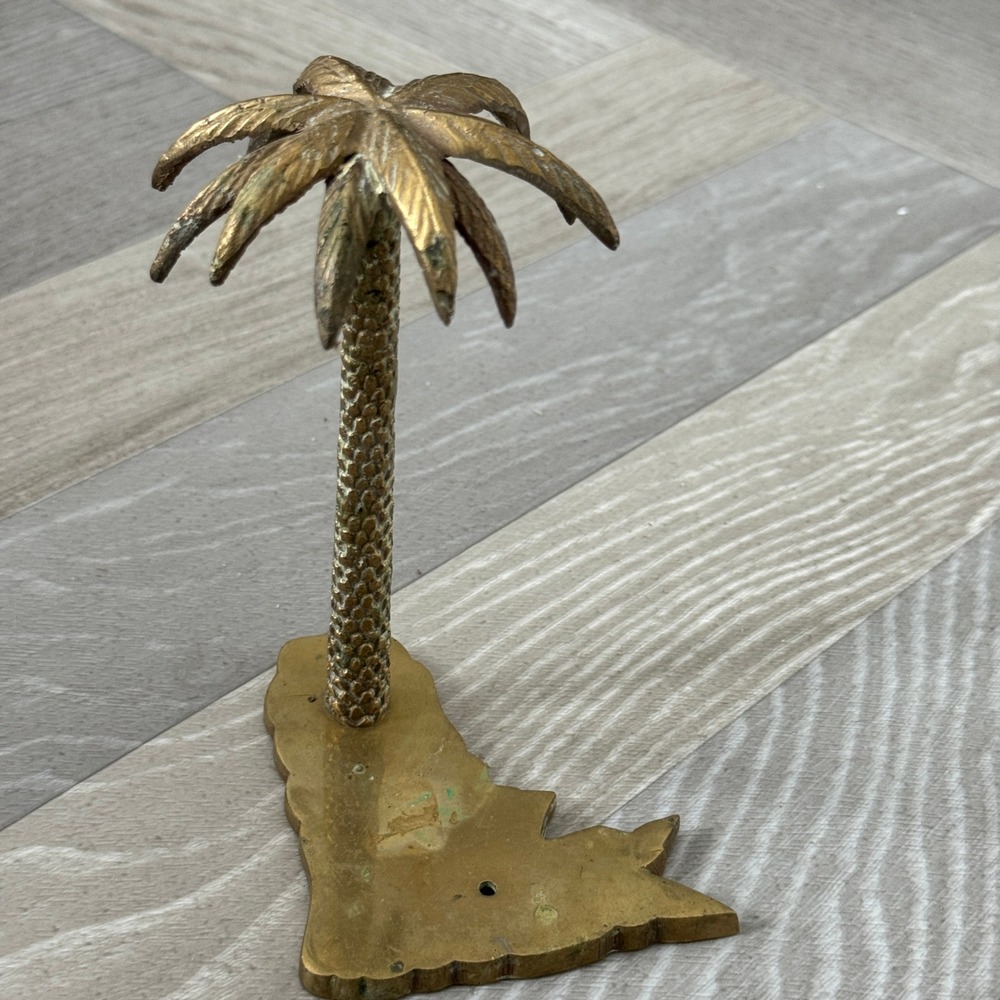 Vintage Solid Brass Palm Tree Figurine Hollywood Regency Tropical Decor Gold